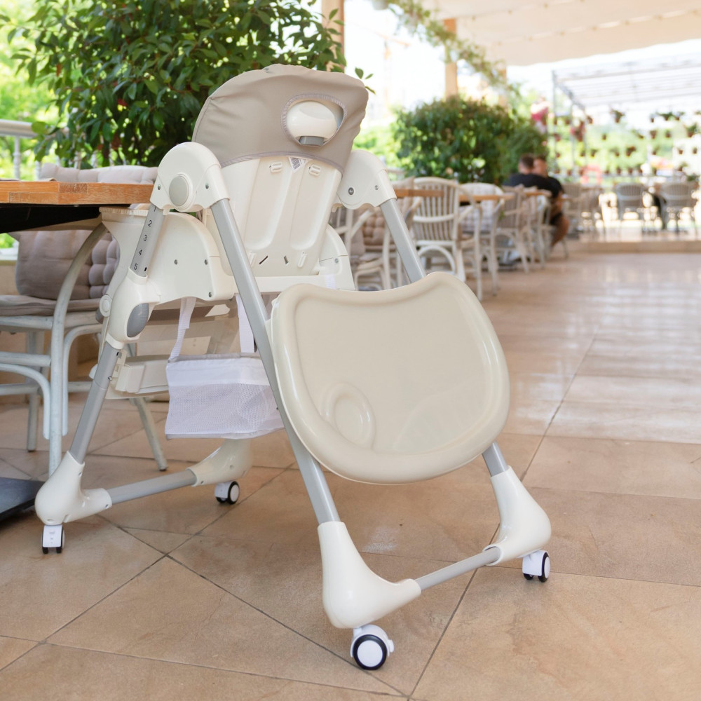 Carrello Toffee CRL-9502/3 - стільчик для годування на коліщатках (підвісний кошик для іграшок у комплекті, м'який вкладиш, компактно складається) • Ash Grey