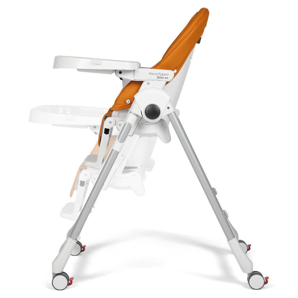 Peg Perego Prima Pappa Follow Me - стульчик для кормления с функцией шезлонга, регулировка высоты и наклона, съемный столик, 4 колеса • Arancia