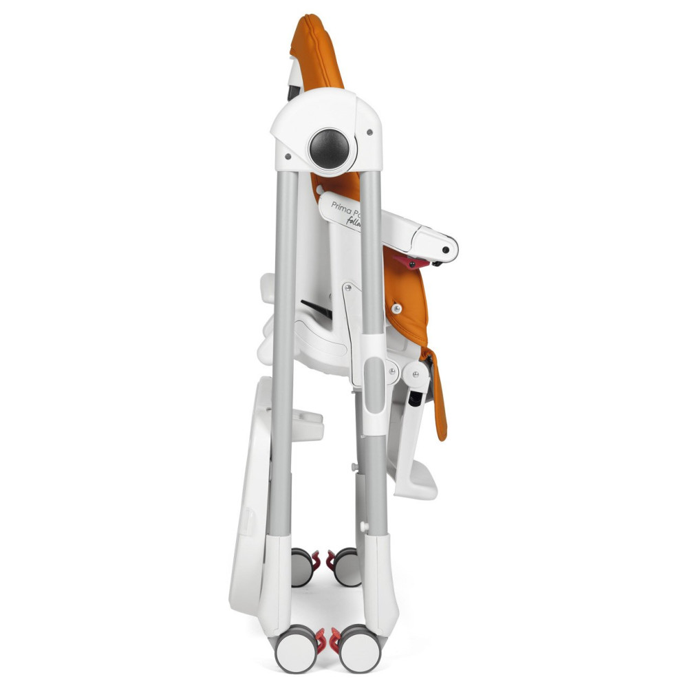 Peg Perego Prima Pappa Follow Me - стульчик для кормления с функцией шезлонга, регулировка высоты и наклона, съемный столик, 4 колеса • Arancia