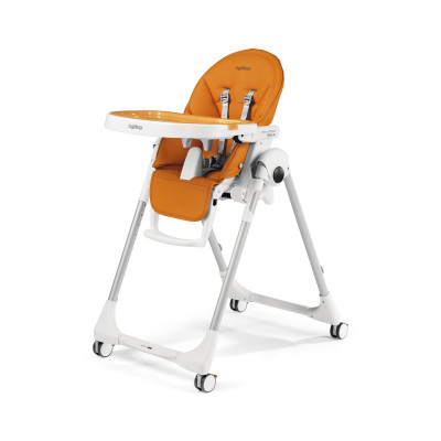 Peg Perego Prima Pappa Follow Me - стульчик для кормления с функцией шезлонга, регулировка высоты и наклона, съемный столик, 4 колеса • Arancia