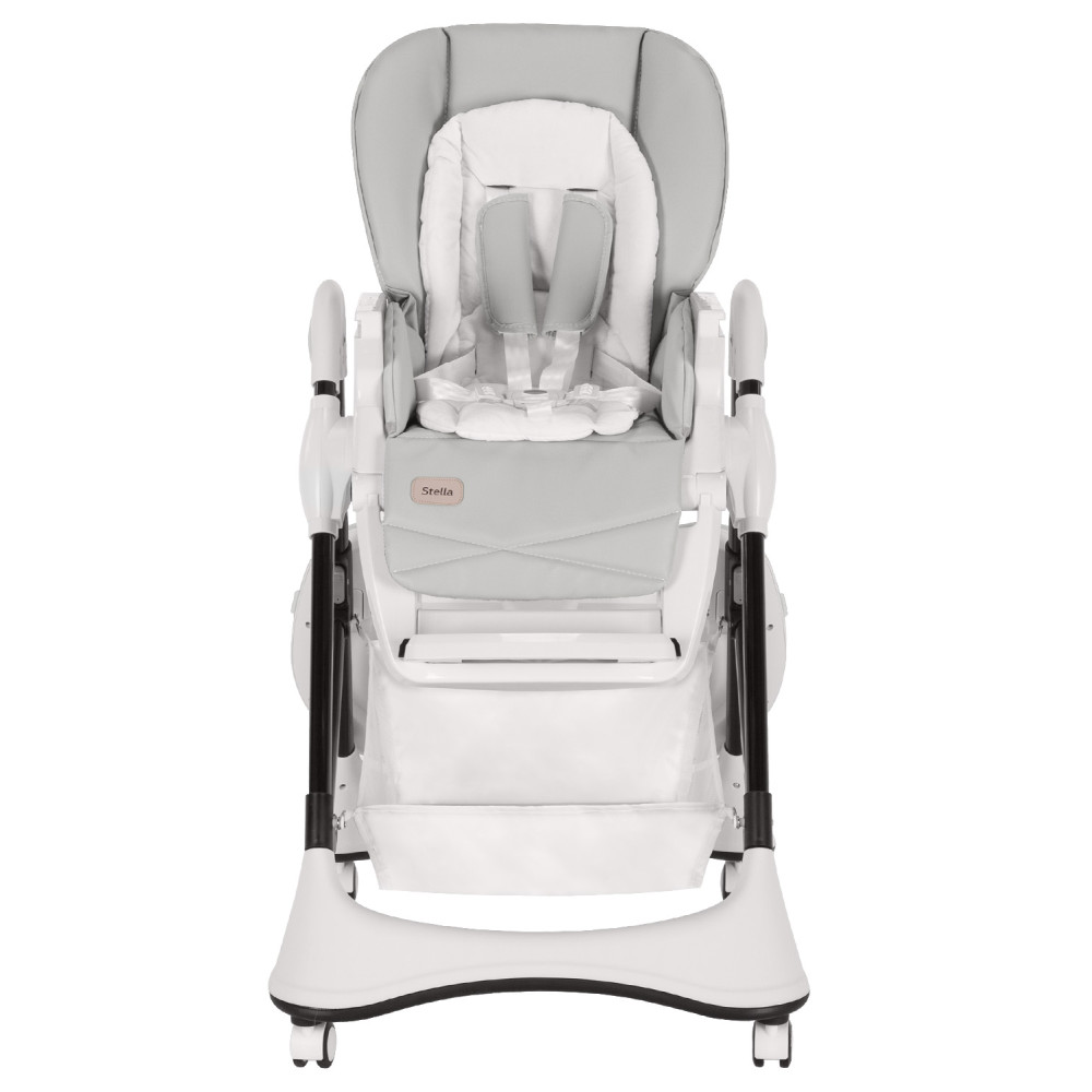 Carrello Stella CRL-9503 - стільчик для годування на коліщатках (сидіння з еко-шкіри, м'який матрацик,кошик для дрібниць) • Shell Grey