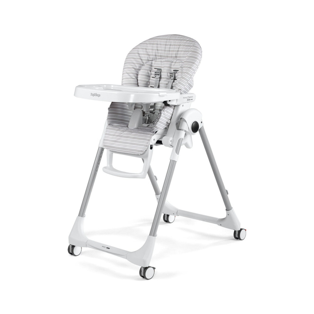 Peg Perego Prima Pappa Follow Me - стульчик для кормления с функцией шезлонга, регулировка высоты и наклона, съемный столик, 4 колеса • Linear Grey