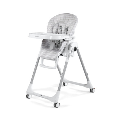 Peg Perego Prima Pappa Follow Me - стульчик для кормления с функцией шезлонга, регулировка высоты и наклона, съемный столик, 4 колеса • Linear Grey