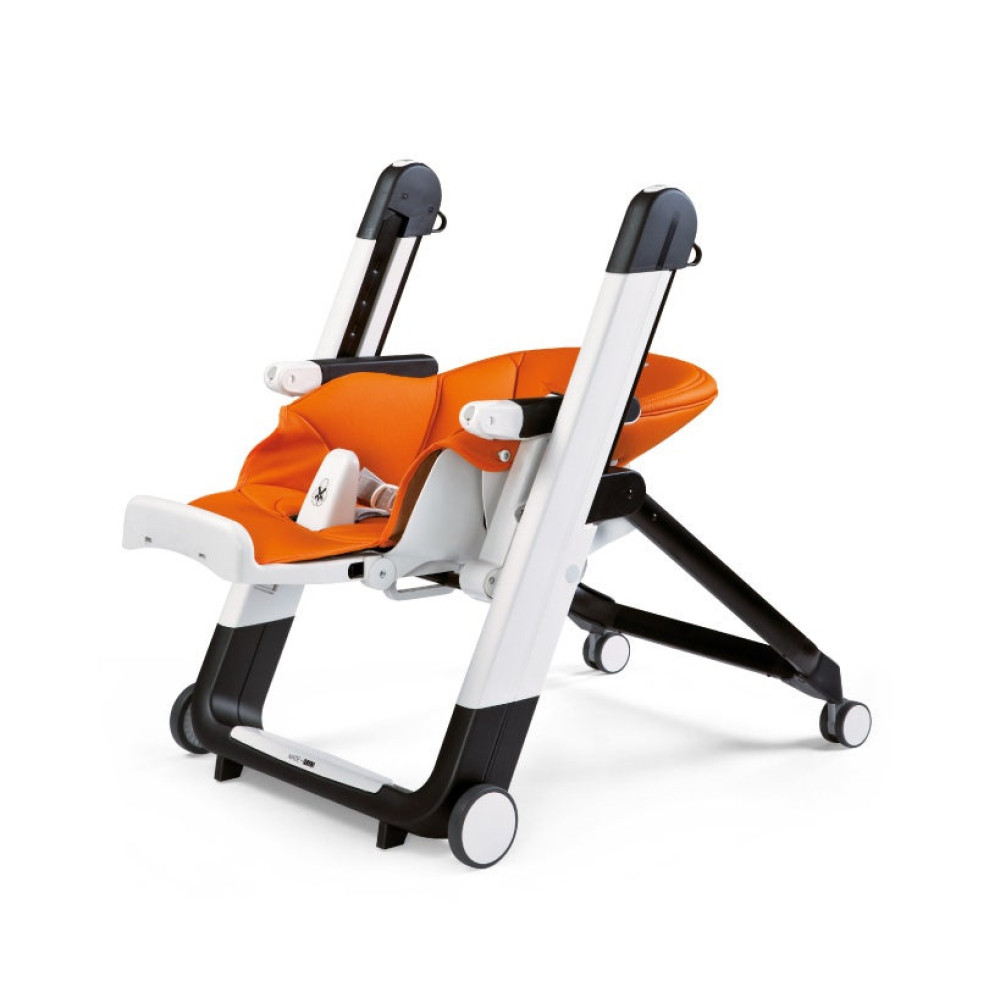 Peg Perego Siesta Follow Me - стульчик для кормления и шезлонг, 9 положений высоты, экокожа • Arancia