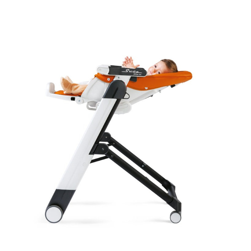 Peg Perego Siesta Follow Me - стульчик для кормления и шезлонг, 9 положений высоты, экокожа • Arancia