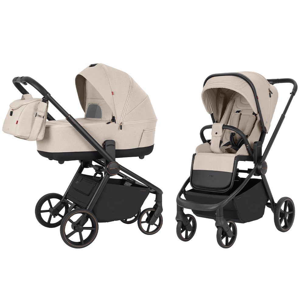 Carrello Epica CRL-8510 - універсальна коляска 2 в 1, реверсивний прогулянковий блок, великі гумові колеса, сумка-пеленатор • Almond Beige