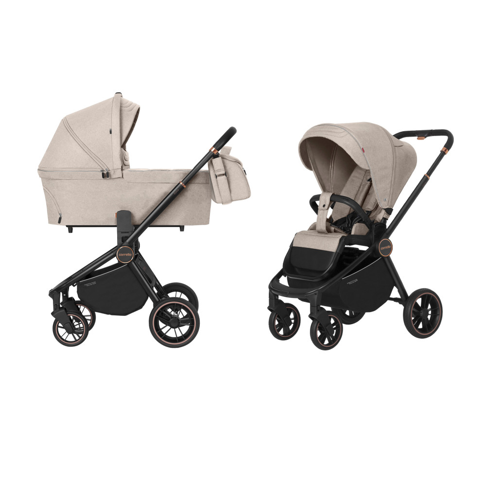 Carrello Epica CRL-8510 - універсальна коляска 2 в 1, реверсивний прогулянковий блок, великі гумові колеса, сумка-пеленатор • Almond Beige