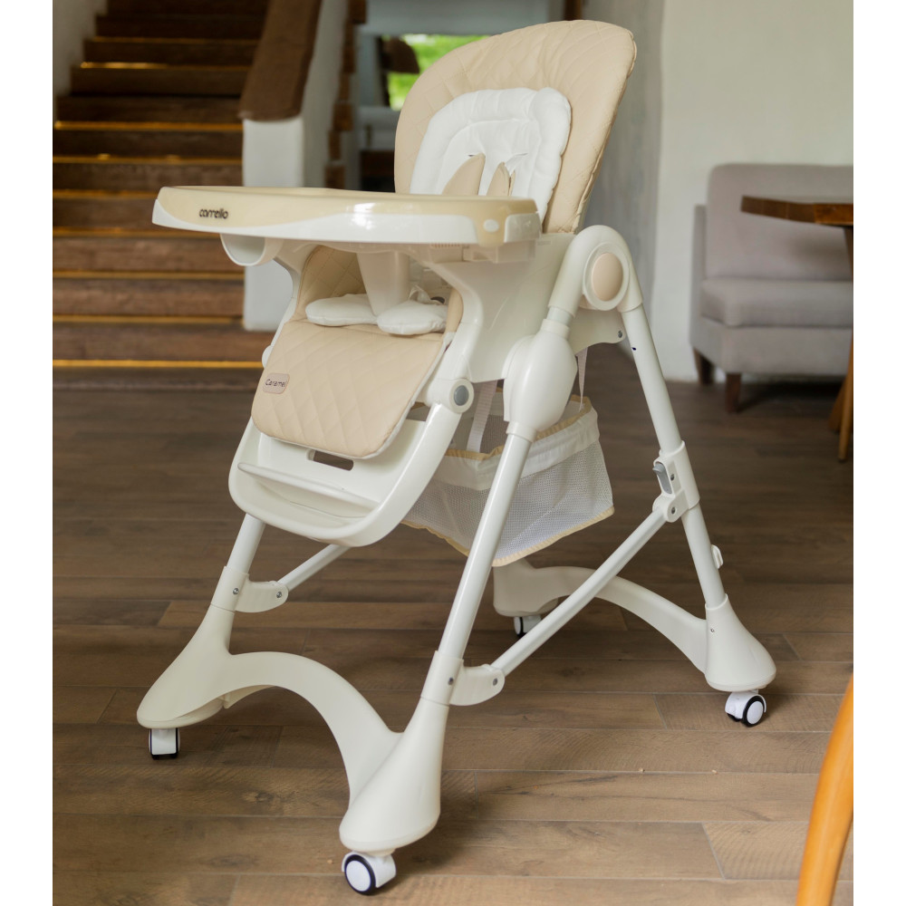 Carrello Caramel CRL-9501/3 - стульчик для кормления на колесиках (мягкий матрасик, корзина для игрушек) • Cream Beige