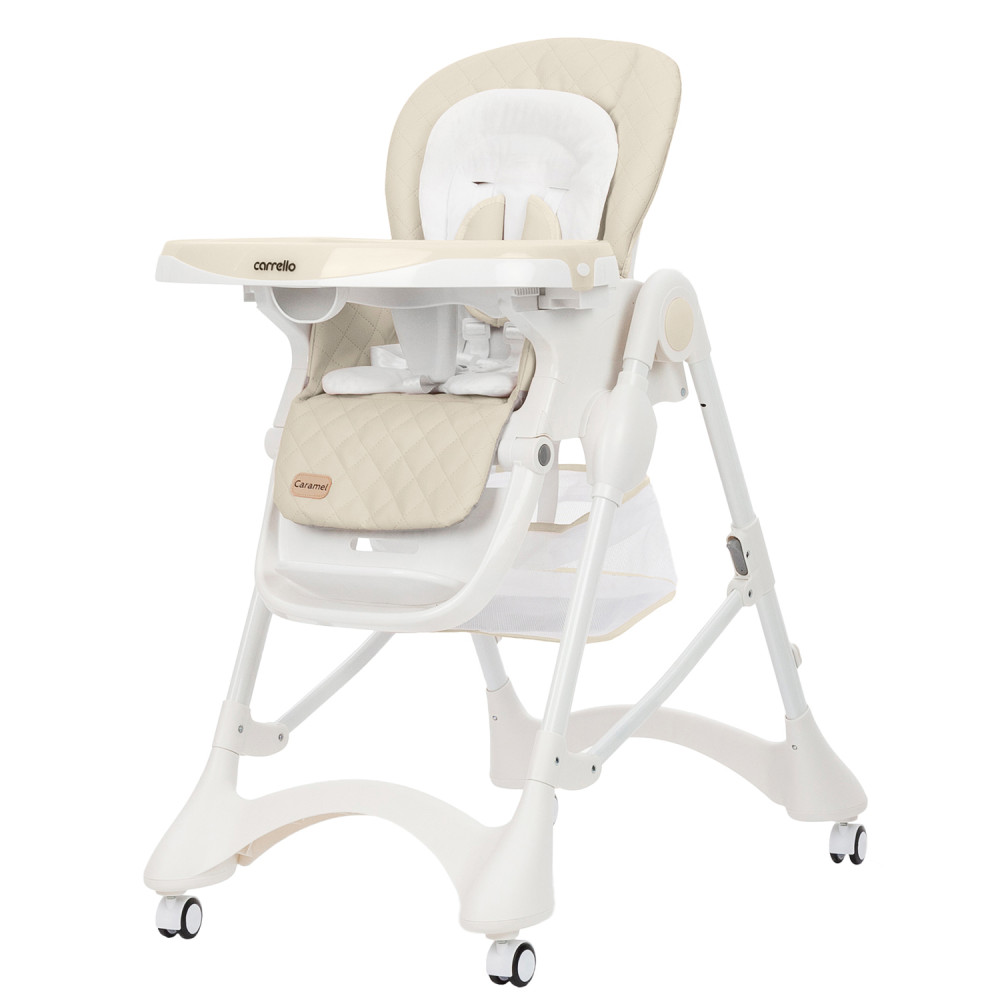 Carrello Caramel CRL-9501/3 - стульчик для кормления на колесиках (мягкий матрасик, корзина для игрушек) • Cream Beige