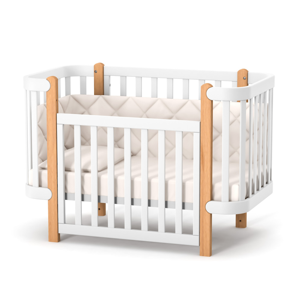 Veres Monaco | Верес Монако - детская кроватка (120x60 см), бук, антибактериальная краска с ионами серебра, немецкая фурнитура, подвижная боковая стенка • White Natural | Бело-буковый