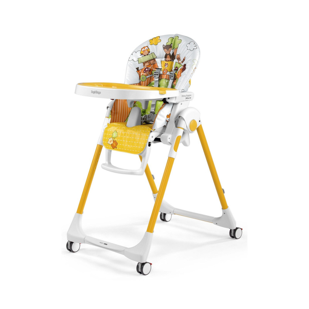 Peg Perego Prima Pappa Follow Me - стульчик для кормления с функцией шезлонга, регулировка высоты и наклона, съемный столик, 4 колеса • Fox Friends