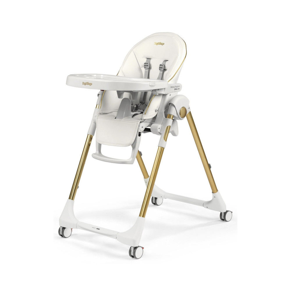 Peg Perego Prima Pappa Follow Me - стульчик для кормления с функцией шезлонга, регулировка высоты и наклона, съемный столик, 4 колеса • Gold