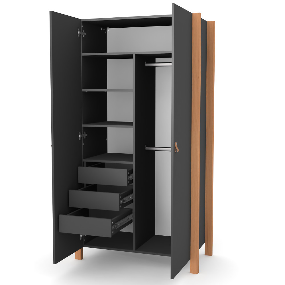 Veres Monaco | Верес Монако 960 - детский шкаф для вещей, двухдверный (96х47х180 см) • Anthracite Natural | Темно-серый