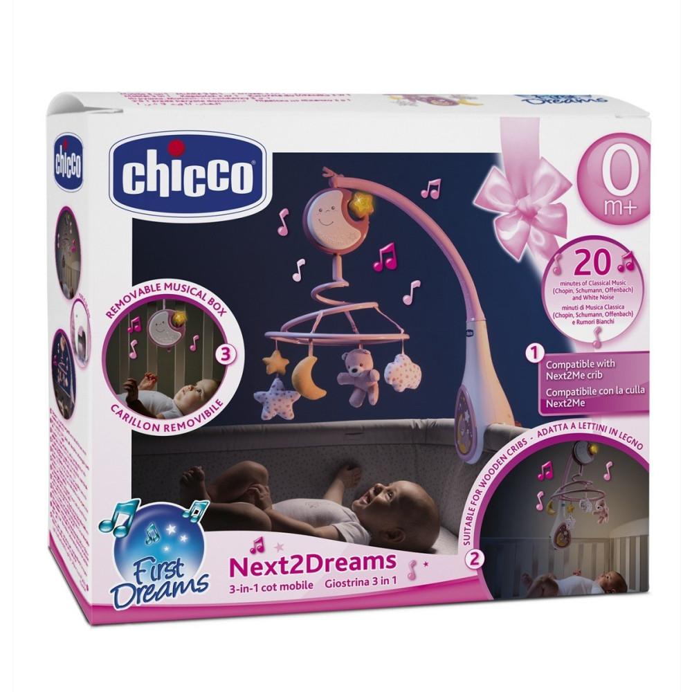 Chicco Next2Dreams - музичний мобіль на ліжечко з нічником • Рожевий Chicco Next2Dreams - музичний мобіль на ліжечко з нічником • Рожевий