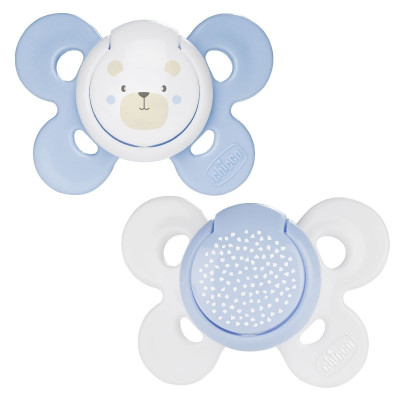 Chicco Physio Comfort 2-6 мес., 2 шт. - набор из двух ортодонтических силиконовых пустышек с контейнером • Голубой