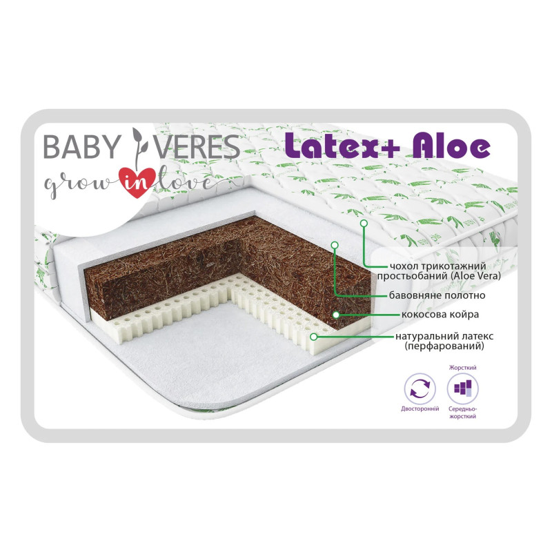 Baby Veres Latex + Aloe vera - матрас для новорожденного, с двухсторонним основанием • 120x60x10 см