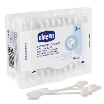 Chicco Cotton Buds 60 - ватные палочки с ограничителем, 60 шт.