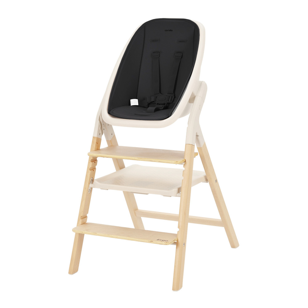 Carrello Ergo CRL-16701 - стільчик для годування, шезлонг для немовля, навчальна вежа до 75 кг, дитячий стільчик (дуга з м’якими іграшками, регульована підніжка) • Obsidian Black