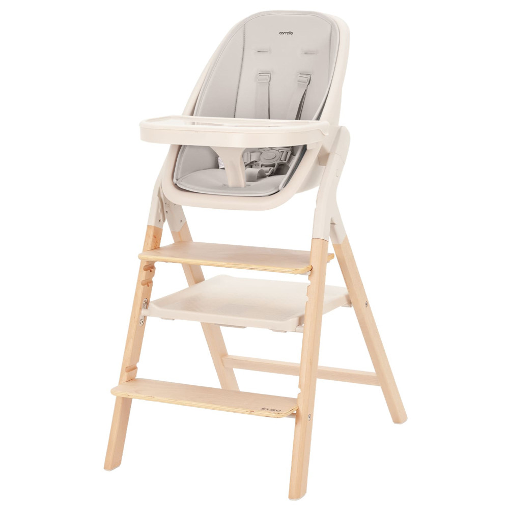 Carrello Ergo CRL-16701 - стільчик для годування, шезлонг для немовля, навчальна вежа до 75 кг, дитячий стільчик (дуга з м’якими іграшками, регульована підніжка) • Linen Beige
