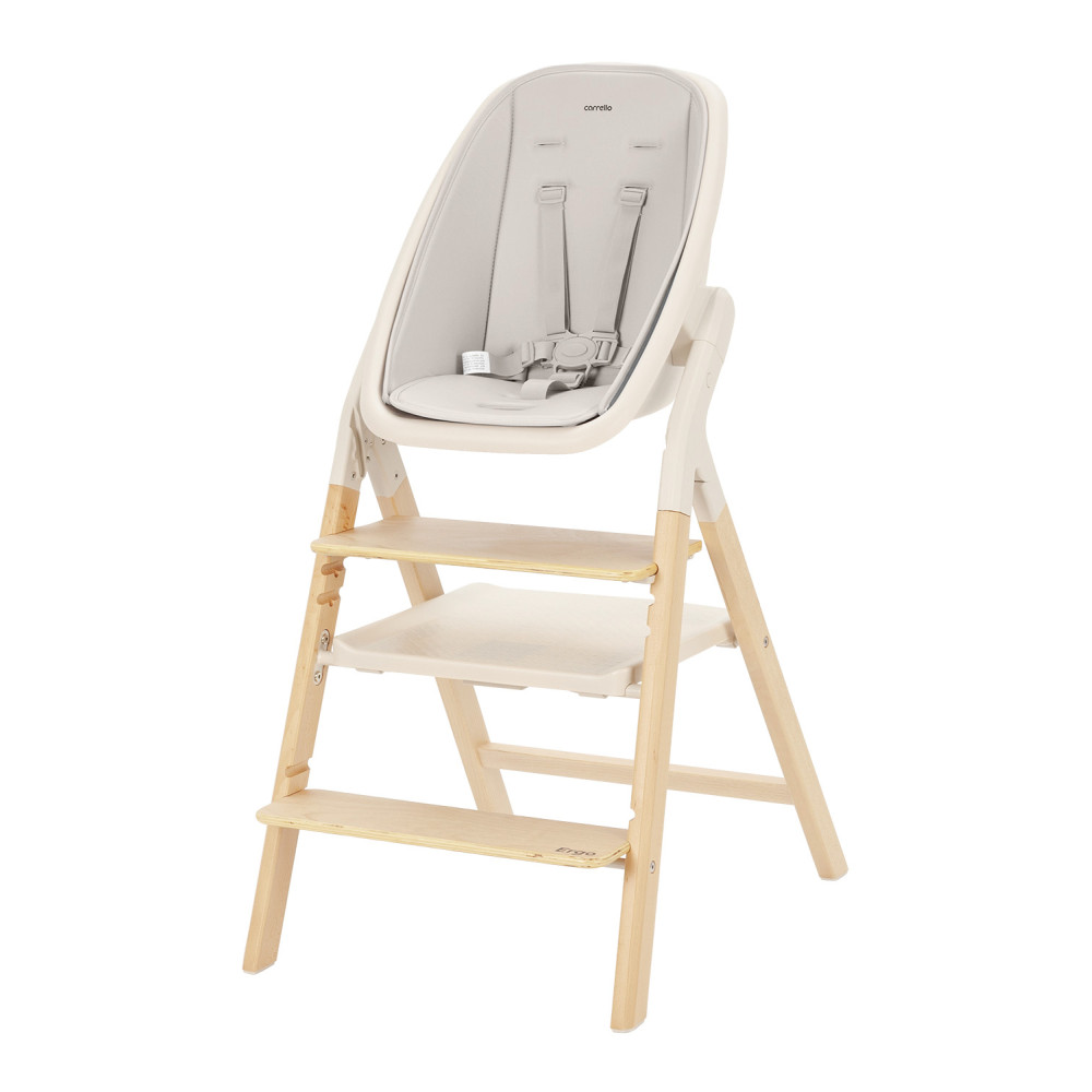 Carrello Ergo CRL-16701 - стільчик для годування, шезлонг для немовля, навчальна вежа до 75 кг, дитячий стільчик (дуга з м’якими іграшками, регульована підніжка) • Linen Beige