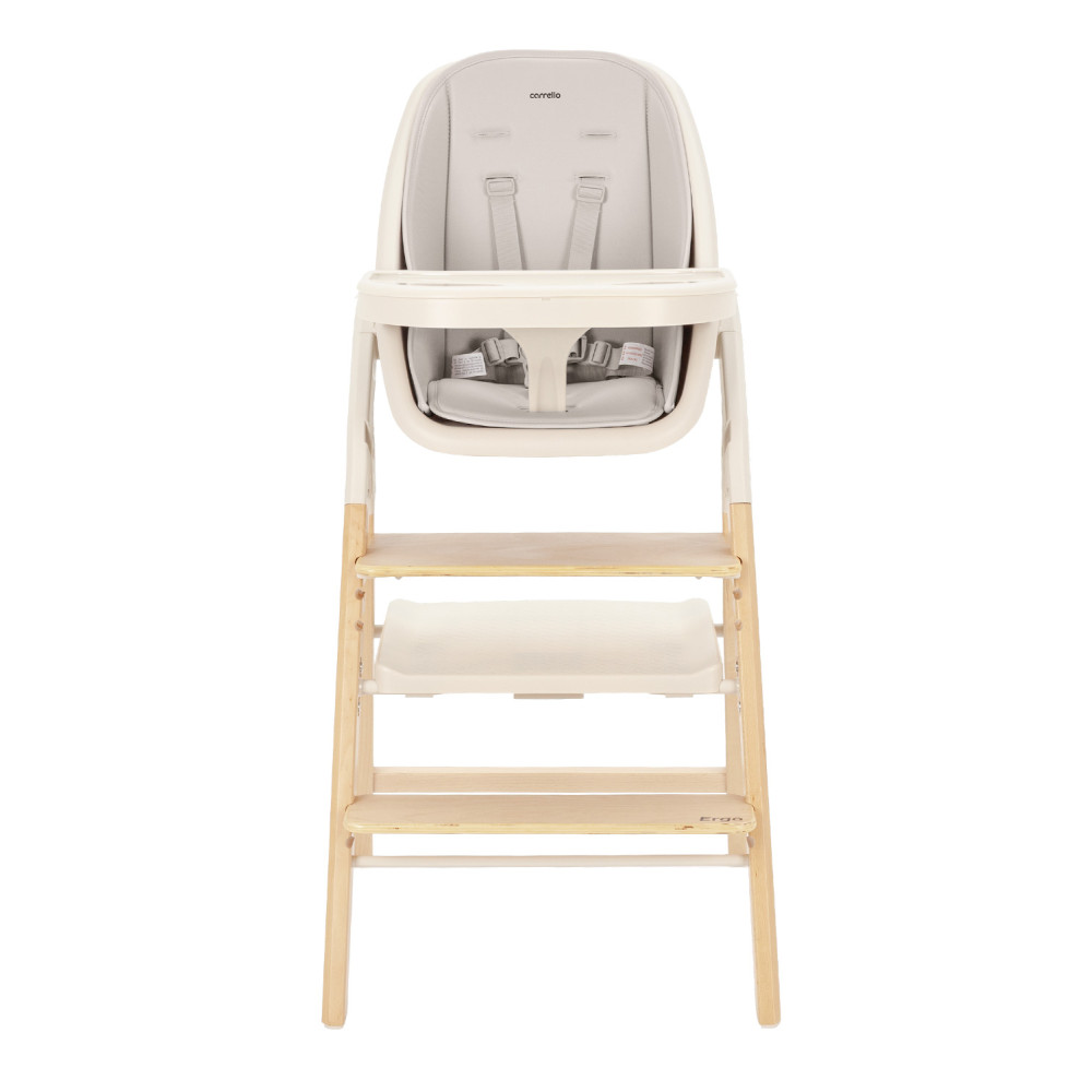 Carrello Ergo CRL-16701 - стільчик для годування, шезлонг для немовля, навчальна вежа до 75 кг, дитячий стільчик (дуга з м’якими іграшками, регульована підніжка) • Linen Beige