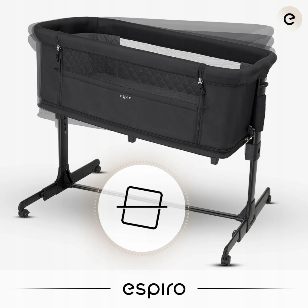 Espiro Cloud - приставная детская кроватка на колесах, манеж (4 колеса, регулировка высоты, сумка для переноски в комплекте) • 07 Gray Center Espiro Cloud - приставная детская кроватка на колесах, манеж (4 колеса, регулировка высоты, сумка для переноски в комплекте) • 07 Gray Center