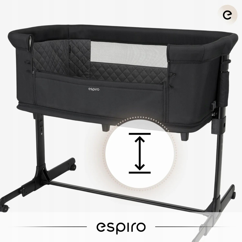 Espiro Cloud - приставная детская кроватка на колесах, манеж (4 колеса, регулировка высоты, сумка для переноски в комплекте) • 07 Gray Center Espiro Cloud - приставная детская кроватка на колесах, манеж (4 колеса, регулировка высоты, сумка для переноски в комплекте) • 07 Gray Center