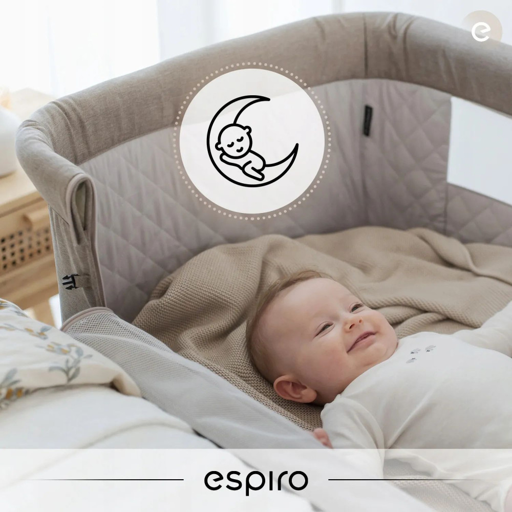 Espiro Cloud - приставная детская кроватка на колесах, манеж (4 колеса, регулировка высоты, сумка для переноски в комплекте) • 07 Gray Center Espiro Cloud - приставная детская кроватка на колесах, манеж (4 колеса, регулировка высоты, сумка для переноски в комплекте) • 07 Gray Center