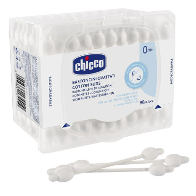 Chicco Cotton Buds 90 - ватные палочки с ограничителем, 90 шт.