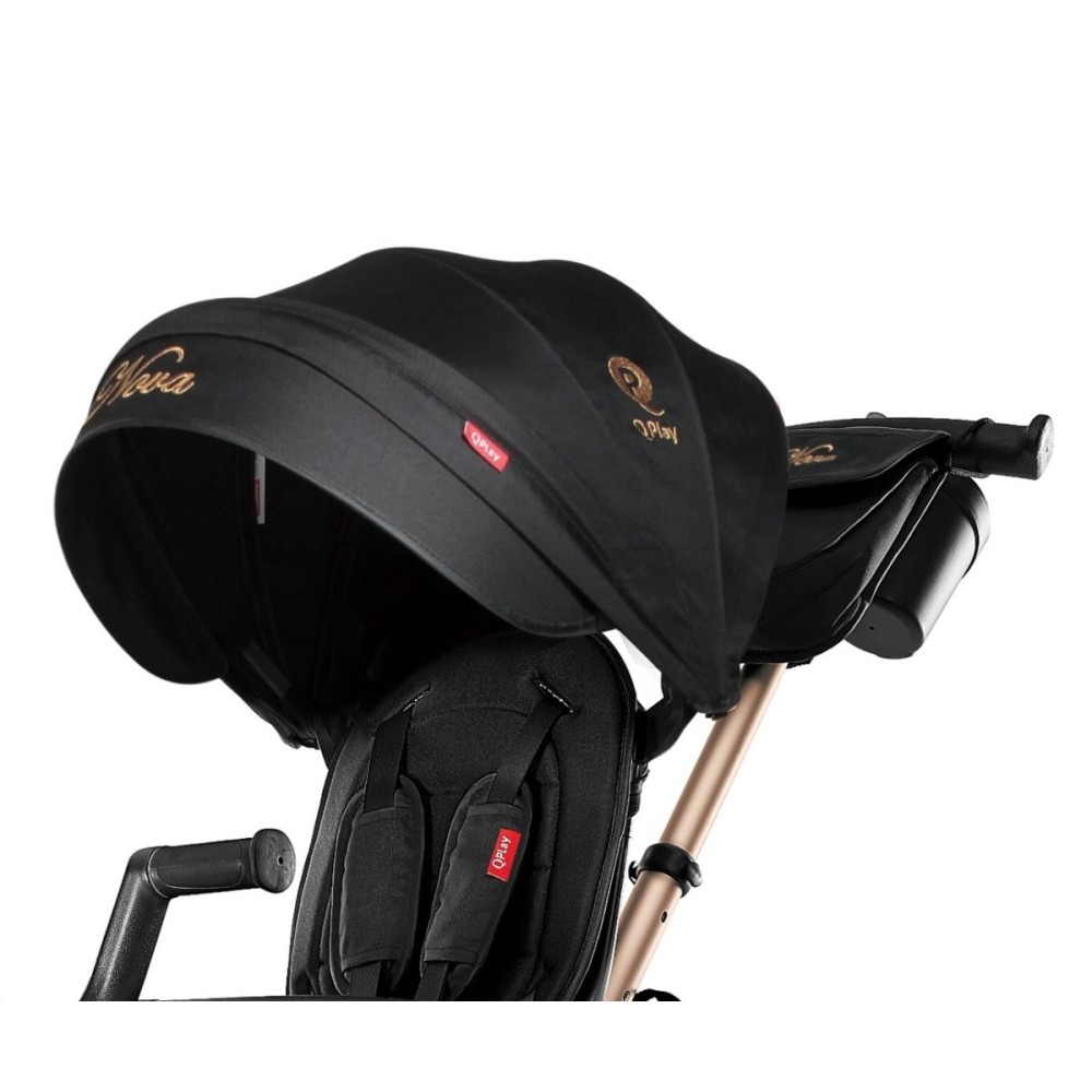 Qplay Nova+ Rubber Gold - складной детский трехколесный велосипед с родительской ручкой, поворотное сиденье (от 10 месяцев) • Golden