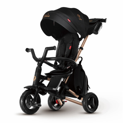 Qplay Nova+ Rubber Gold - детский складной трехколесный велосипед с родительской ручкой • Golden