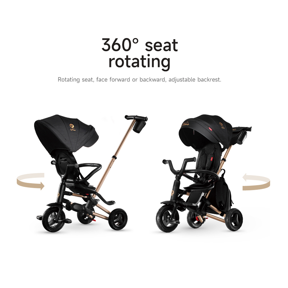 Qplay Nova+ Rubber Gold - складной детский трехколесный велосипед с родительской ручкой, поворотное сиденье (от 10 месяцев) • Golden