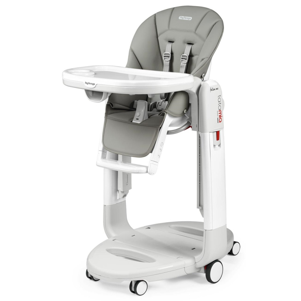 Peg Perego Tatamia Follow Me - стільчик для годування, шезлонг і гойдалка, екошкіра • Ice (сірий)