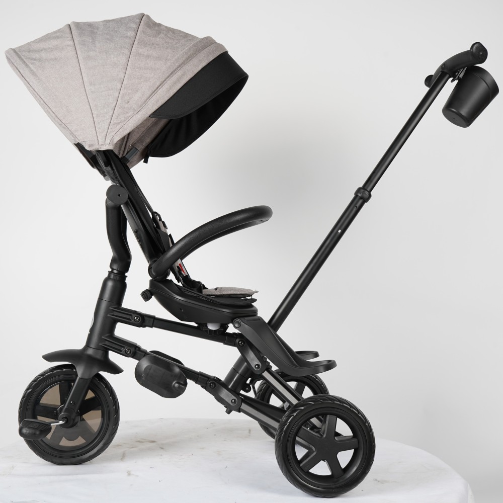 Qplay Nova Niello - складаний дитячий триколісний велосипед з батьківською ручкою, поворотне сидіння, колеса EVA (від 10 місяців) • Grey