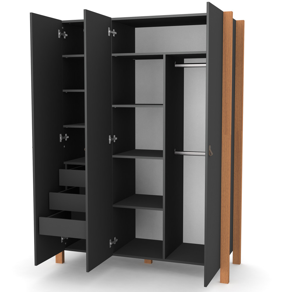 Veres Monaco | Верес Монако 1310 - дитяча шафа для речей, тридверна (131x47x179.5 см) • Anthracite Natural | Темно-сірий