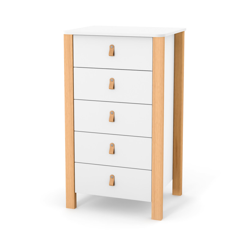 Veres Monaco | Верес Монако 600 - дитячий комод, високий (60 см) • White Natural | Біло-буковий