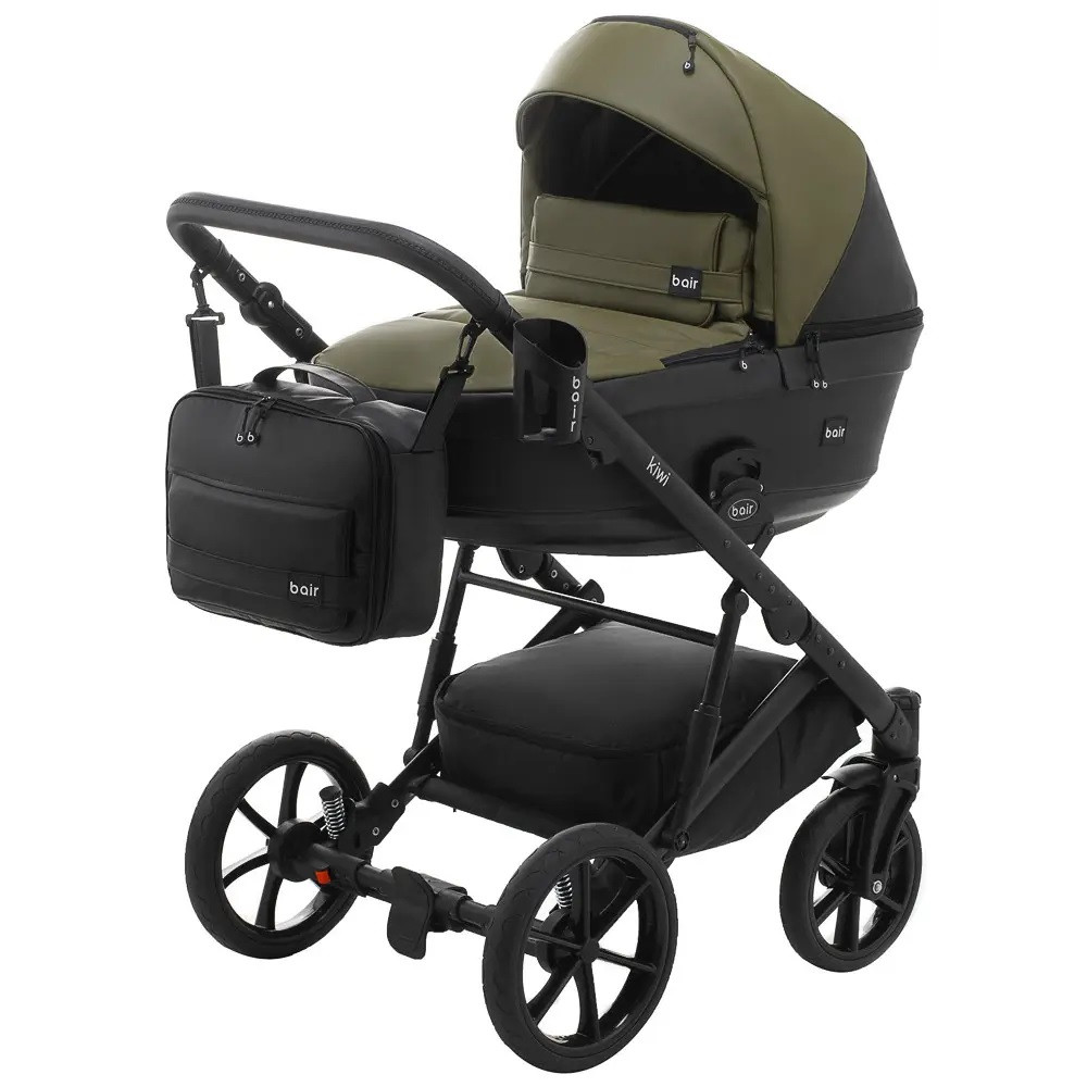 Коляска 2 в 1 Bair Kiwi шкіра 100% BK-11/15 хакі-чорний (625454)