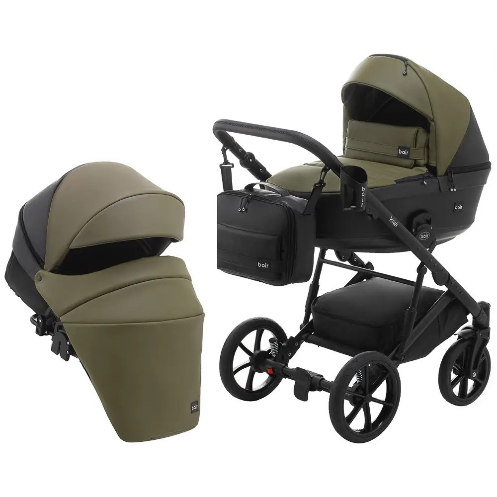 Коляска 2 в 1 Bair Kiwi шкіра 100% BK-11/15 хакі-чорний (625454) Коляска 2 в 1 Bair Kiwi шкіра 100% BK-11/15 хакі-чорний (625454)