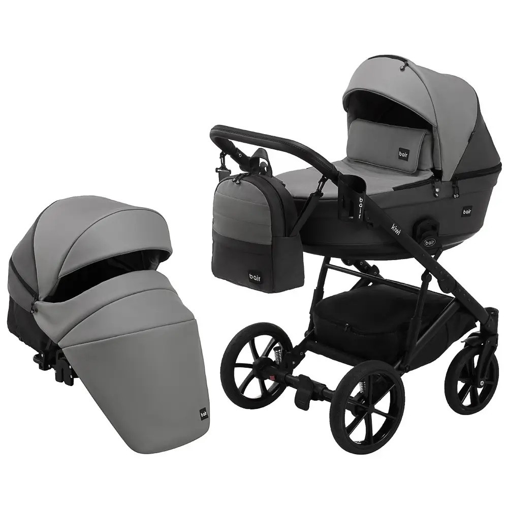 Коляска 2 в 1 Bair Kiwi шкіра 100% BK-21/15 сірий-графіт (625452) Коляска 2 в 1 Bair Kiwi шкіра 100% BK-21/15 сірий-графіт (625452)