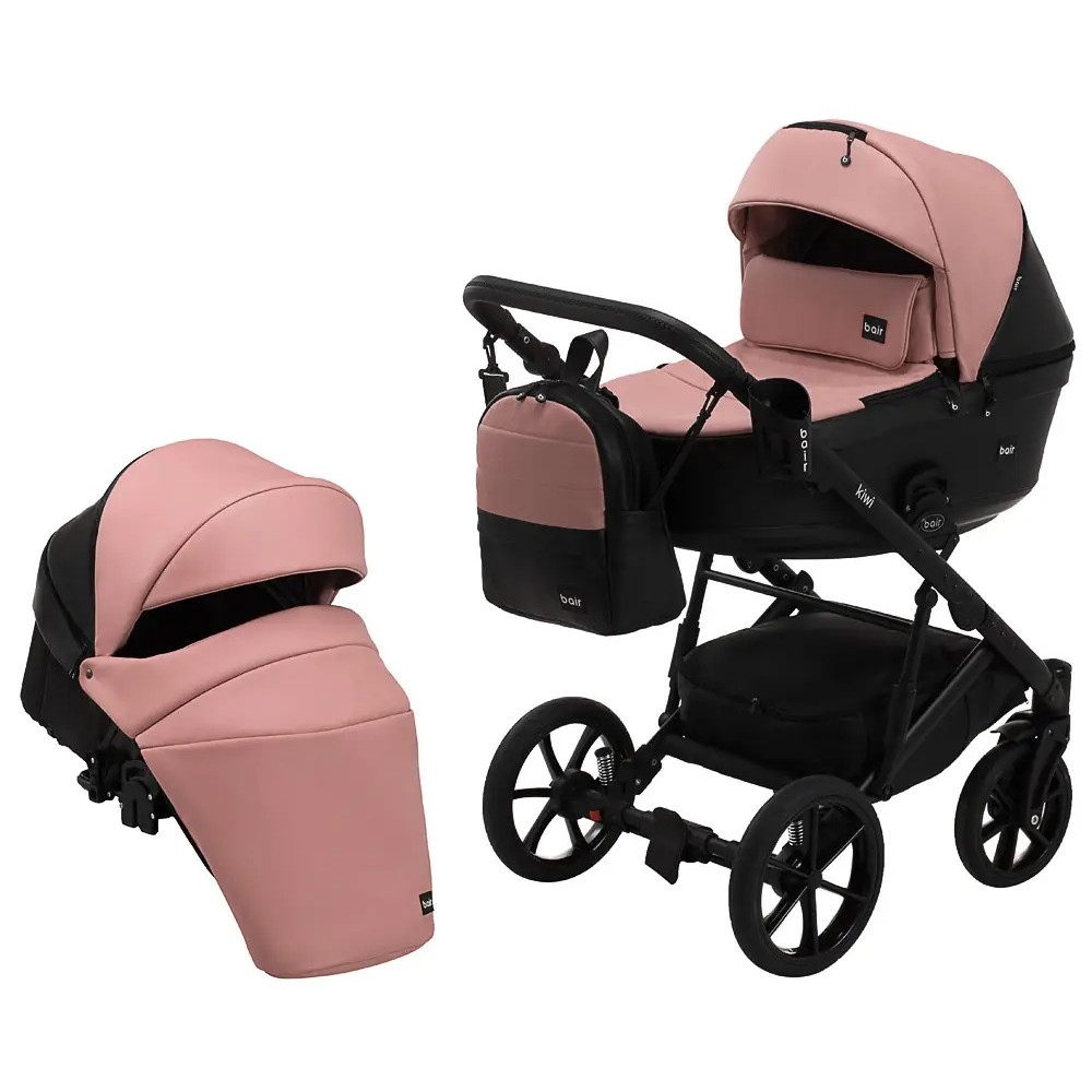 Коляска 2 в 1 Bair Kiwi шкіра 100% BK-44/15 рожева пудра-чорний (625453) Коляска 2 в 1 Bair Kiwi шкіра 100% BK-44/15 рожева пудра-чорний (625453)