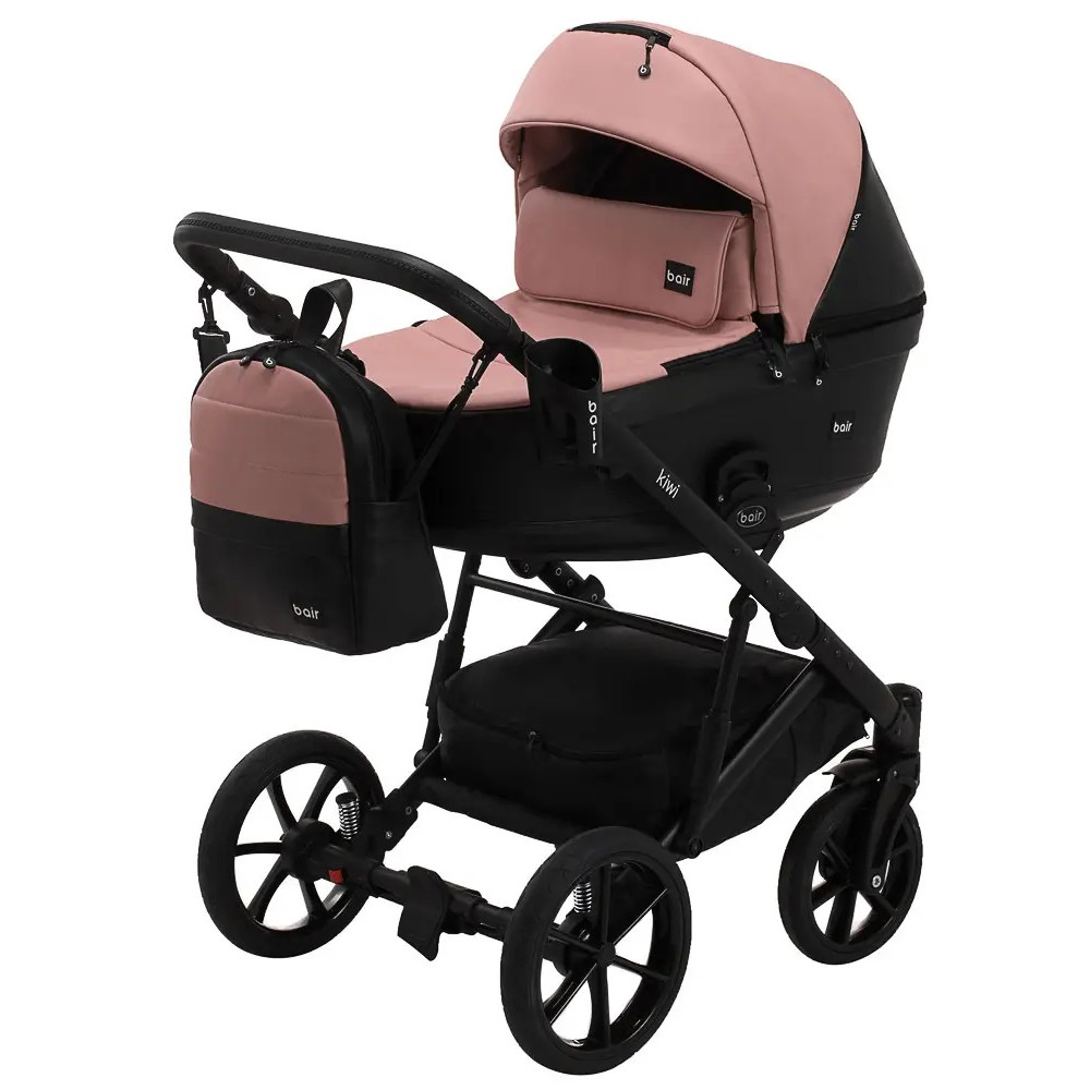 Коляска 2 в 1 Bair Kiwi шкіра 100% BK-44/15 рожева пудра-чорний (625453)