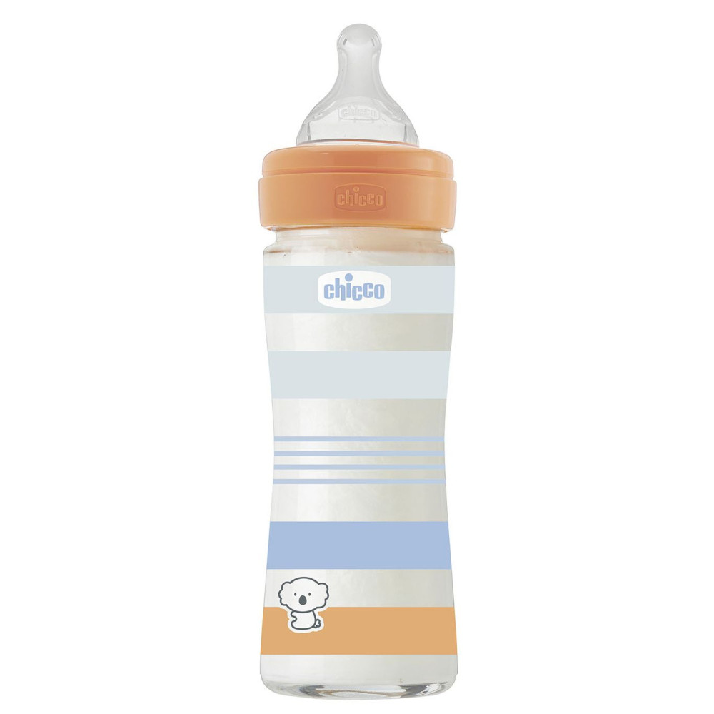 Бутылочка стекло Chicco Well-Being Colors 0+, 240мл, соска силикон, blue (28721.21)