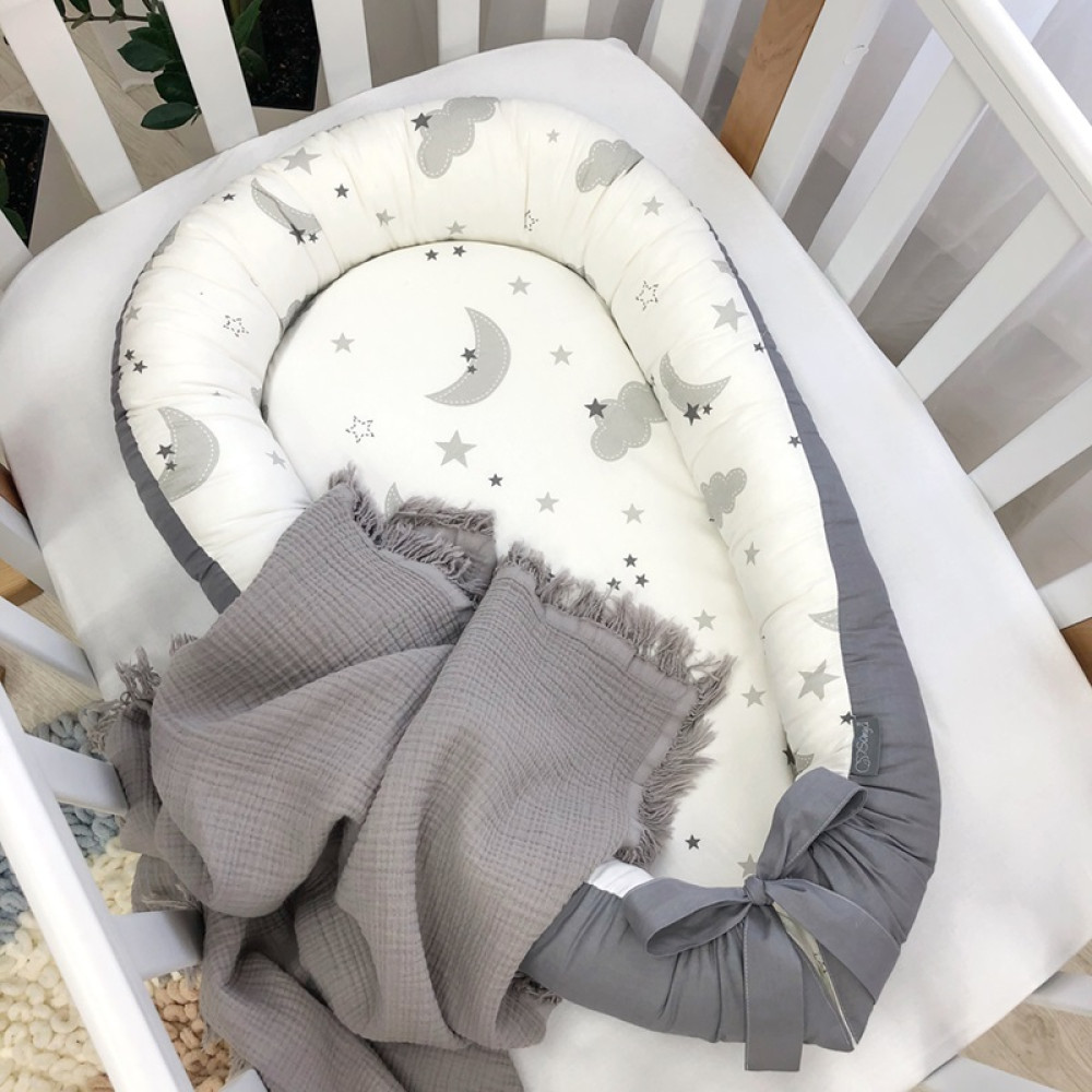 Кокон Маленька Соня Baby Design Сірі хмари з місяцем (5019487)