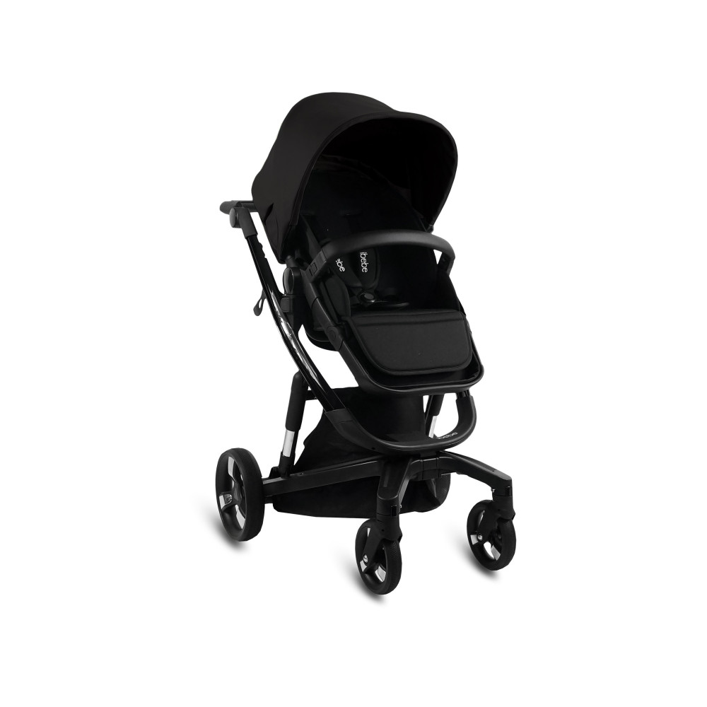 iBebe i-Stop - коляска 2 в 1, електричні гальма,  м\'яка амортизація, реверсивний прогулянковий блок, екошкіра • IS17 Eco Black