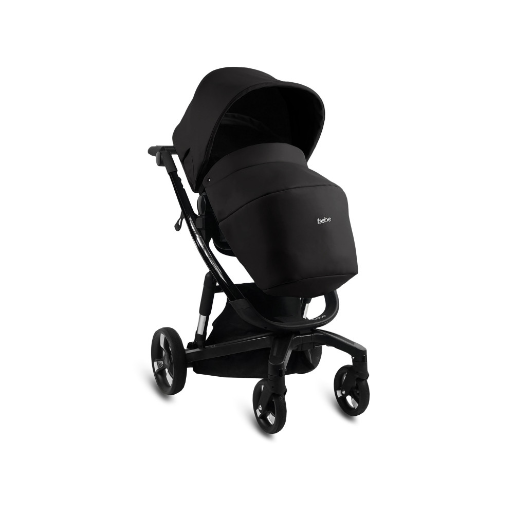 iBebe i-Stop - коляска 2 в 1, електричні гальма,  м\'яка амортизація, реверсивний прогулянковий блок, екошкіра • IS17 Eco Black