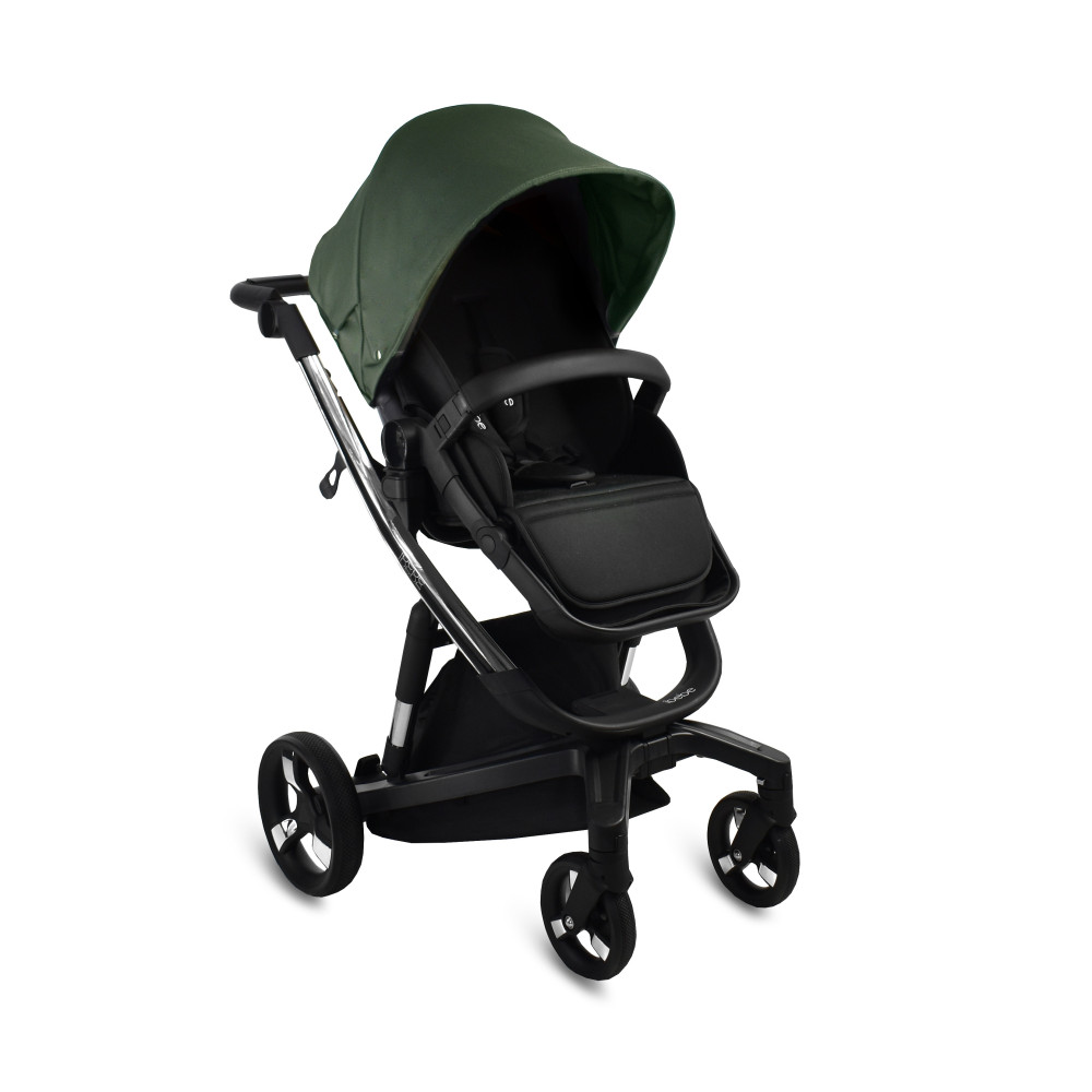 iBebe i-Stop - коляска 2 в 1, електричні гальма,  м\'яка амортизація, реверсивний прогулянковий блок • IS112 Dark Green