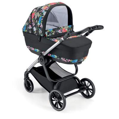 Cam Techno Milano - коляска 2 в 1 • Black Floral / Silver (805T/V94/978/551K)