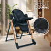 El Camino Debut ME 1102 - стульчик для кормления, шезлонг для новорожденных, качели с функцией автоматического укачивания (питание от сети, от батареек, 2 колеса, пульт ДУ, таймер, музыка, чехол из экокожи) • Posh Black