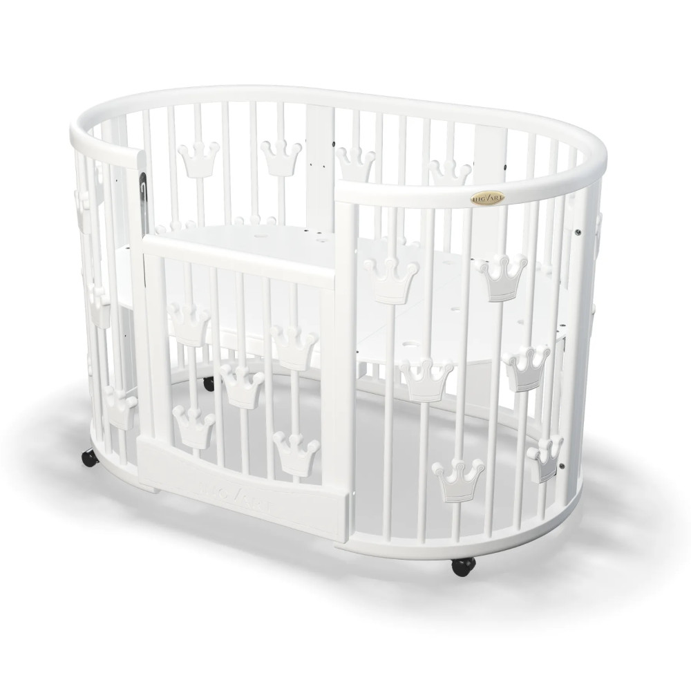 Дитяче ліжечко-трансформер IngVart Smart Bed Plus 10 в 1 з коронами, білий