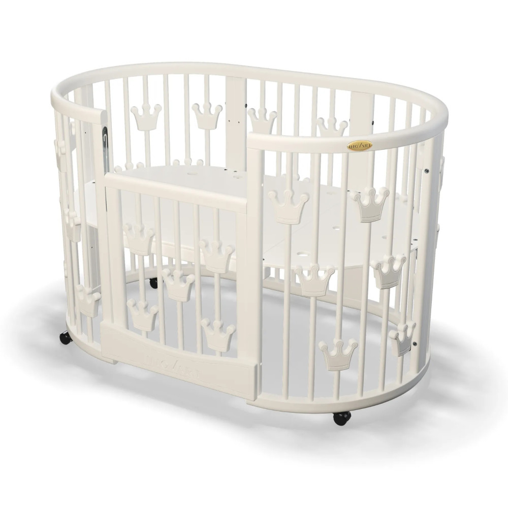 Дитяче ліжечко-трансформер IngVart Smart Bed Plus 10 в 1 з коронами, молочний